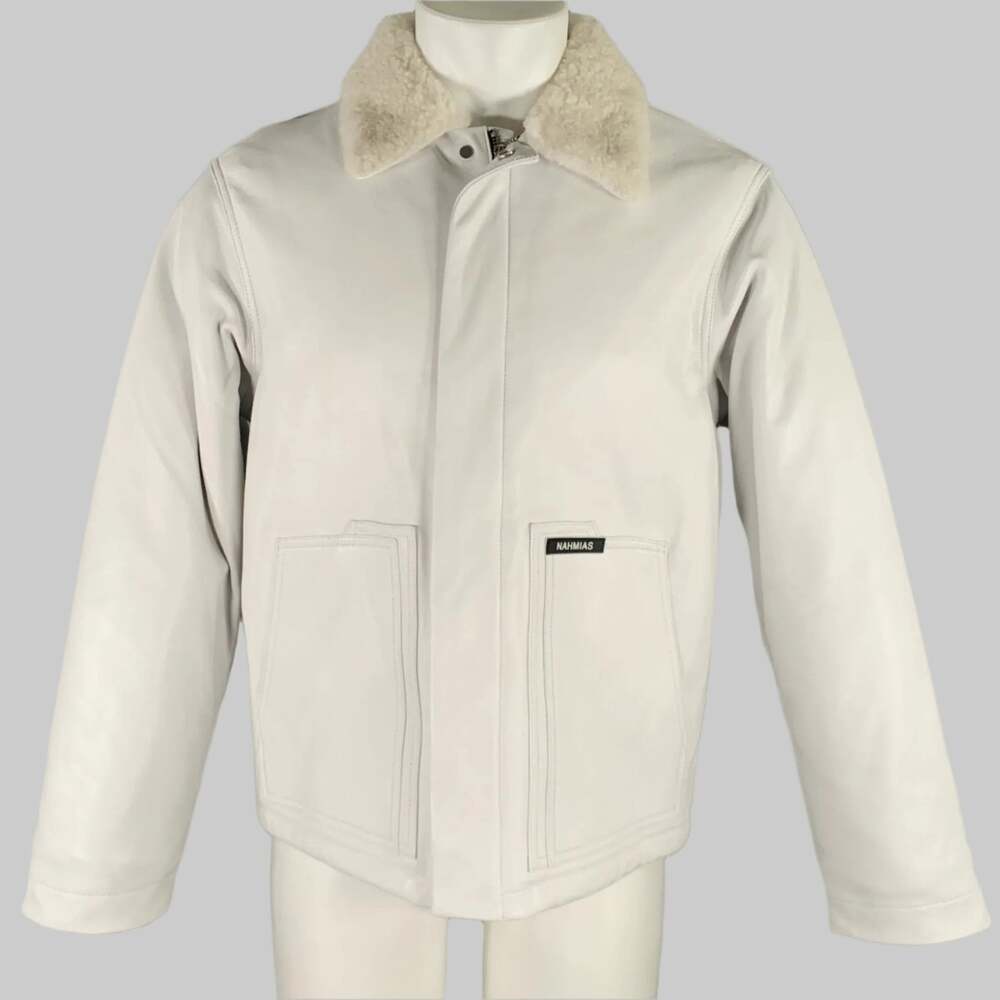 NAHMIAS Size S White Lamb Leather Carpenter Jacket